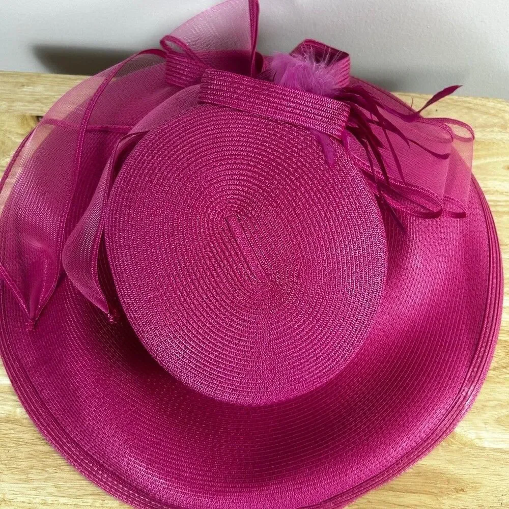 Fine Millinery Collection Pink Straw Derby Hat Kentucky Wedding Wide Brim